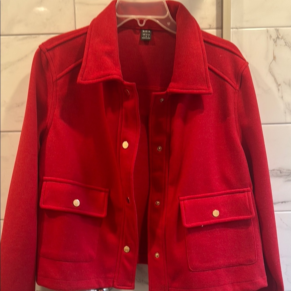SHEIN Red Utility Jacket Tailored Design